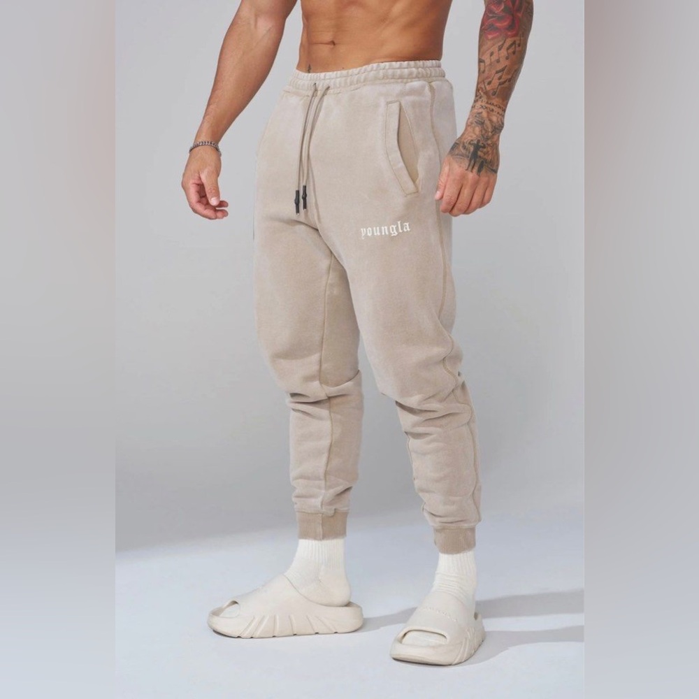 Mens YoungLA 2022 Love Sets Sweatpants Joggers - Beige Wash Size Medium